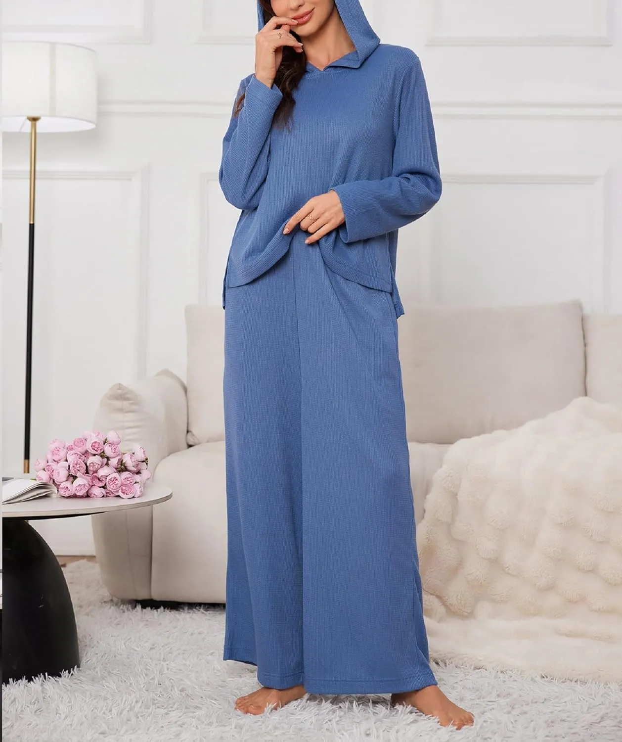 Women's 2 Piece Sets Sweatsuits Spring Long Sleeve Hoodie Wide Leg Casual Lounge Set with Pockets