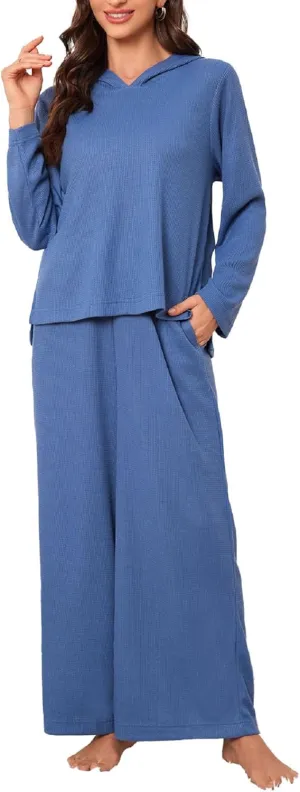 Women's 2 Piece Sets Sweatsuits Spring Long Sleeve Hoodie Wide Leg Casual Lounge Set with Pockets