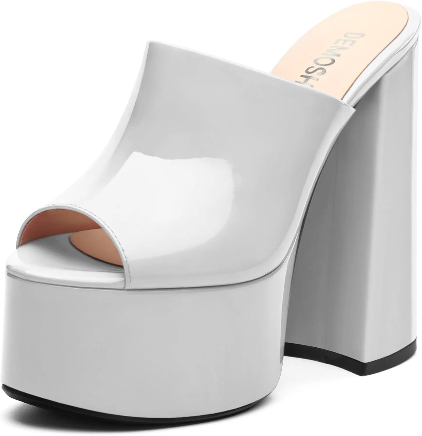 Women's 6 Inch Platform Heels Slip On Mules Sandals Open Peep Toe Sexy Chunky High Block Heels for Club Party Dressy Shoes