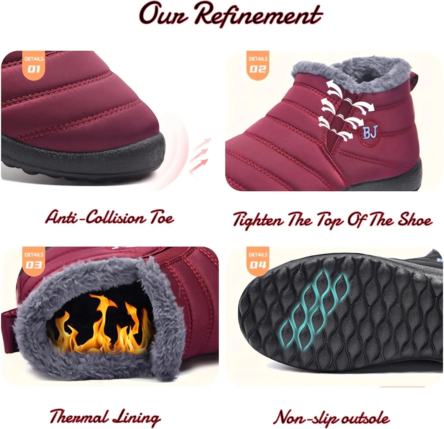 Womens And Men Snow Boots Waterproof，Women'S Winter Thermal Boots，Winter Warm Hiking Work Comfy Boots Sneakers Walking Shoes