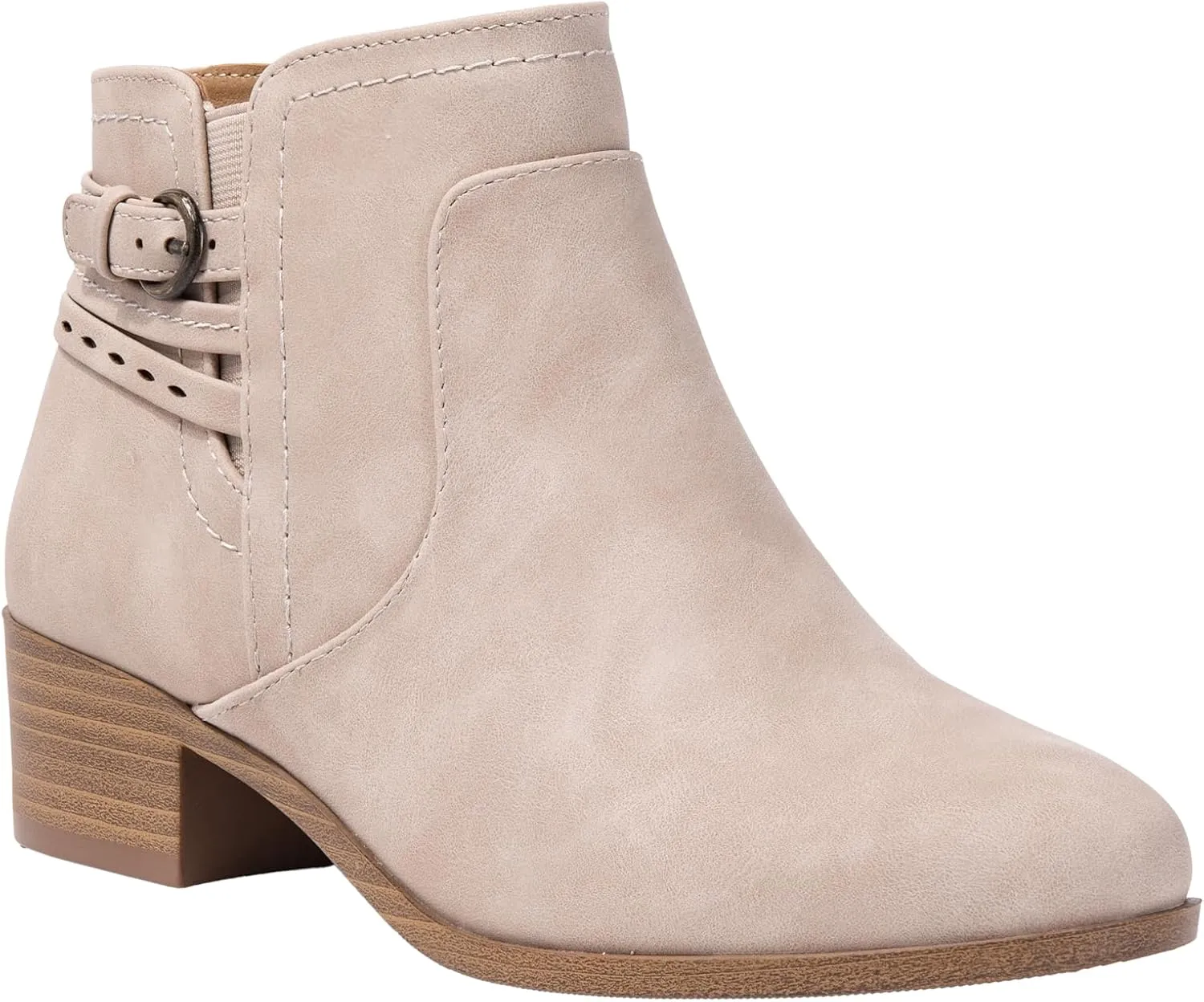 Womens Ankle Boots Buckle Chunky Low Block Heel Side Zipper Round Toe Booties DIXIE