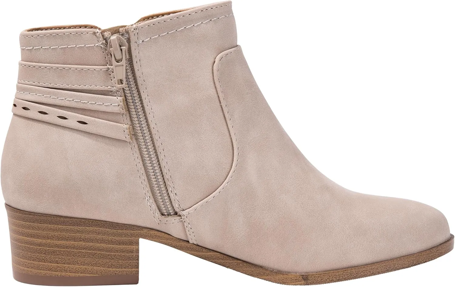 Womens Ankle Boots Buckle Chunky Low Block Heel Side Zipper Round Toe Booties DIXIE
