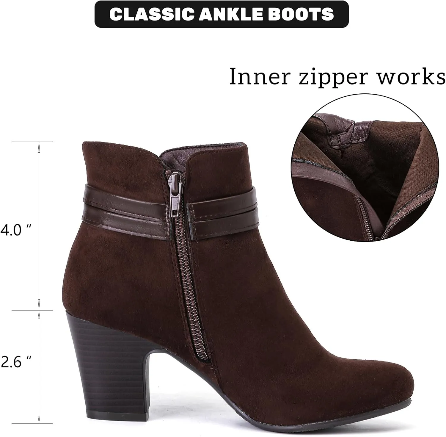 Women's Ankle Boots Casual Fashion Ladies Chunky Heeled Booties Comfortable Low Mid Heel Round Closed Toe Fall Winter Boots for Women.