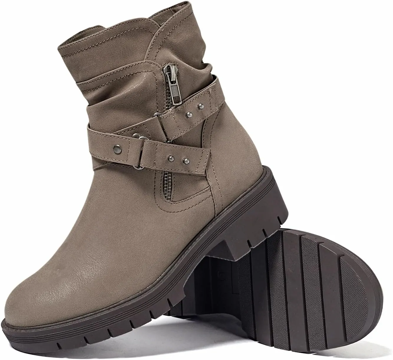 Women's Ankle Boots Combat Boots, Casual Comfortable Low Heel Side Zipper Booties for Women.
