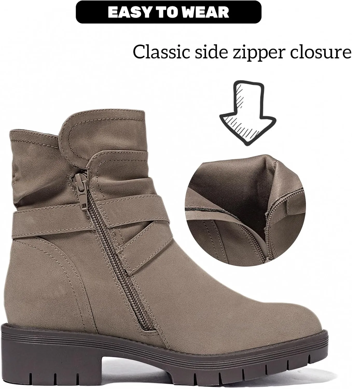 Women's Ankle Boots Combat Boots, Casual Comfortable Low Heel Side Zipper Booties for Women.