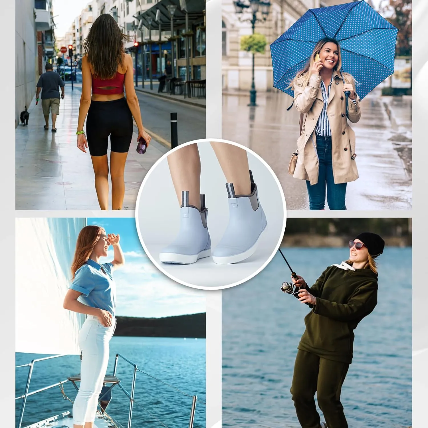 Women's Ankle Rain Boots, Rubber Fishing Deck Boots, Anti-slip Short Waterproof Shoes for Outdoor Fishing, Boating, Size 6-11