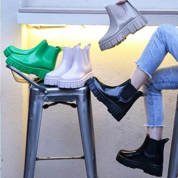 Women's Ankle Rain Boots Waterproof Chelsea Boots, Short Rain Boots for Women and Waterproof Garden Shoes for Outdoor Work (Green,6.5-7)