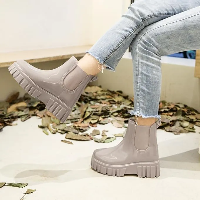 Women's Ankle Rain Boots Waterproof Chelsea Boots, Short Rain Boots for Women and Waterproof Garden Shoes for Outdoor Work (Green,6.5-7)
