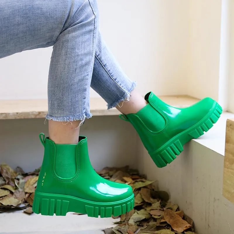 Women's Ankle Rain Boots Waterproof Chelsea Boots, Short Rain Boots for Women and Waterproof Garden Shoes for Outdoor Work (Green,6.5-7)