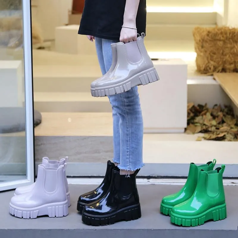 Women's Ankle Rain Boots Waterproof Chelsea Boots, Short Rain Boots for Women and Waterproof Garden Shoes for Outdoor Work (Green,6.5-7)