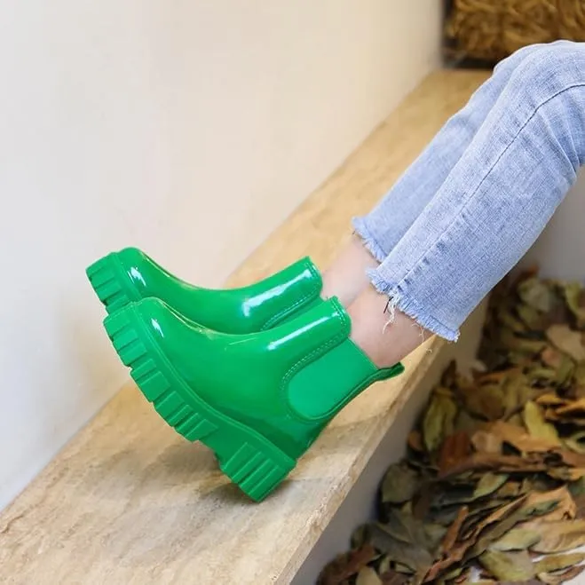 Women's Ankle Rain Boots Waterproof Chelsea Boots, Short Rain Boots for Women and Waterproof Garden Shoes for Outdoor Work (Green,6.5-7)