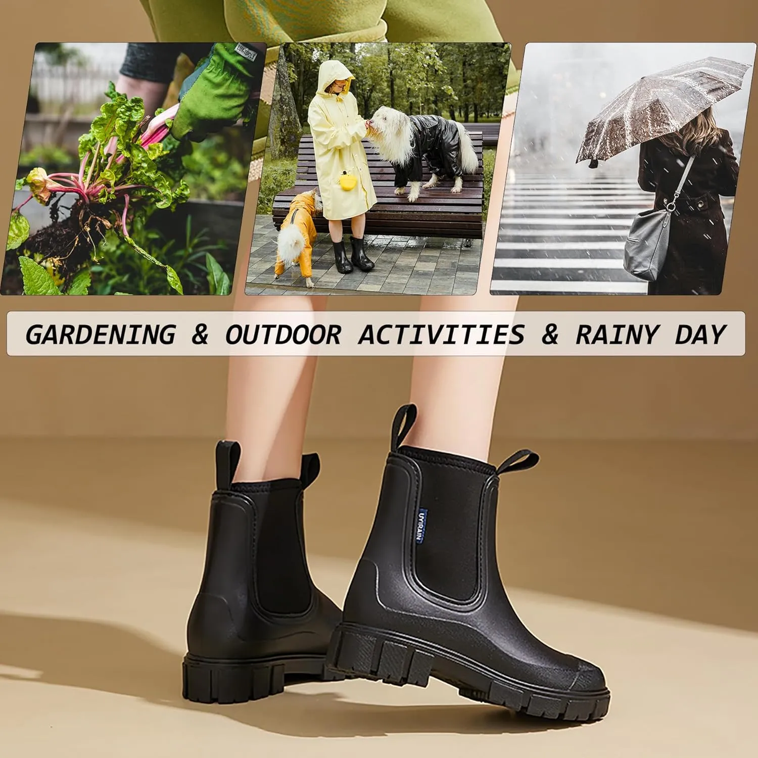Women’s Ankle Rain Boots Waterproof Lightweight Slip Resistant Fashion Garden Booties