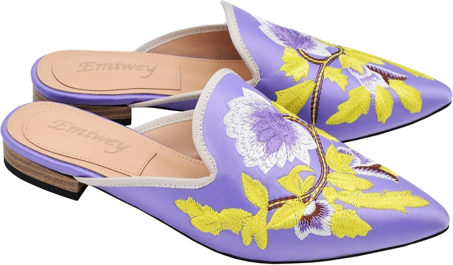 Women's Backless Comfort Slip On Casual Flats Embroidery Mule Slippers Shoes