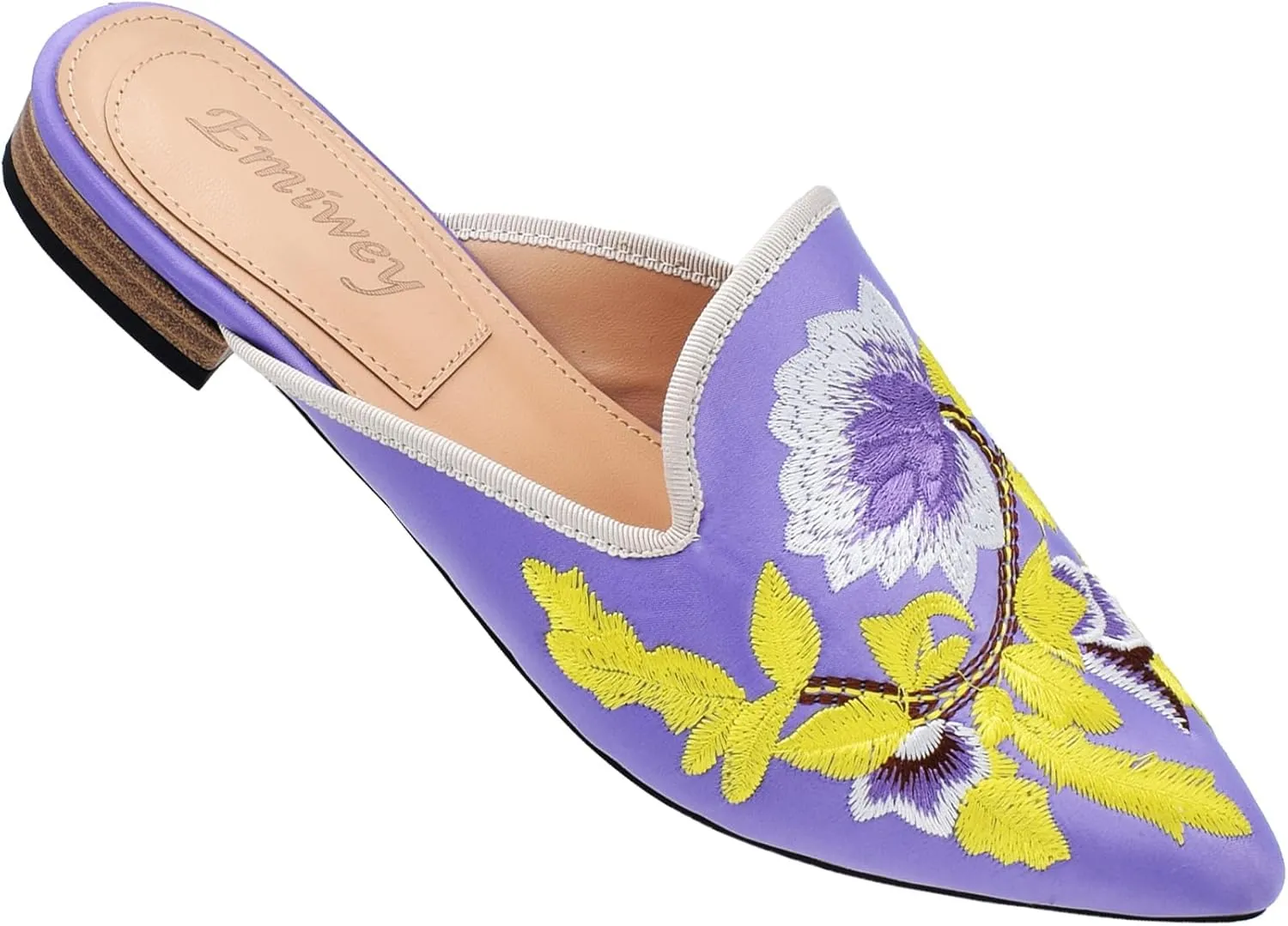 Women's Backless Comfort Slip On Casual Flats Embroidery Mule Slippers Shoes