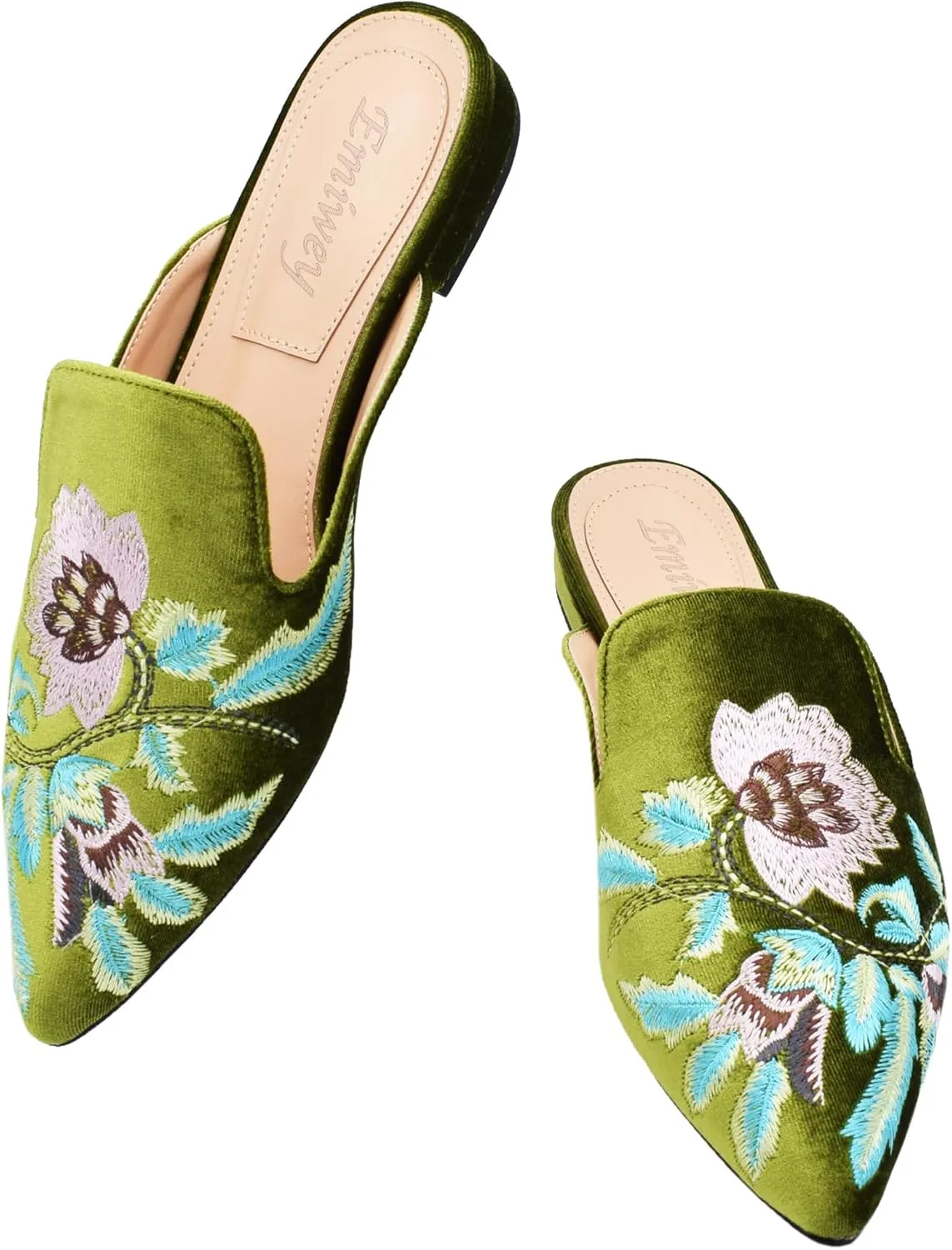 Women's Backless Comfort Slip On Casual Flats Embroidery Mule Slippers Shoes