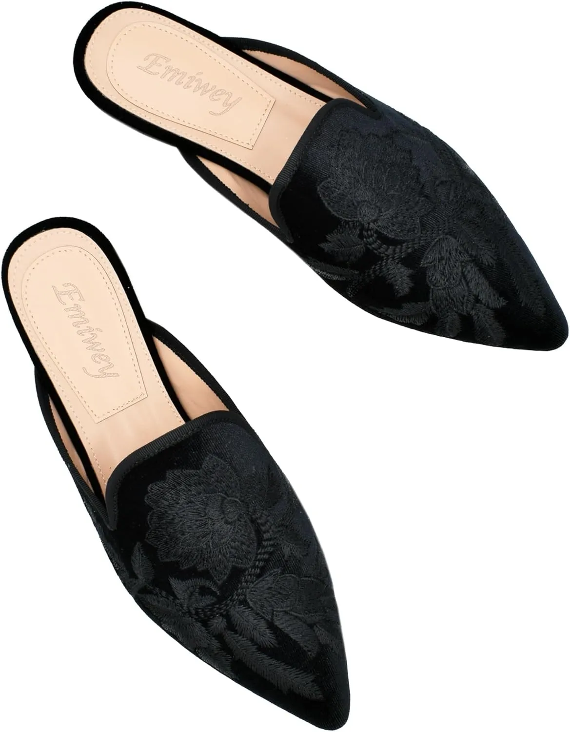 Women's Backless Comfort Slip On Casual Flats Embroidery Mule Slippers Shoes