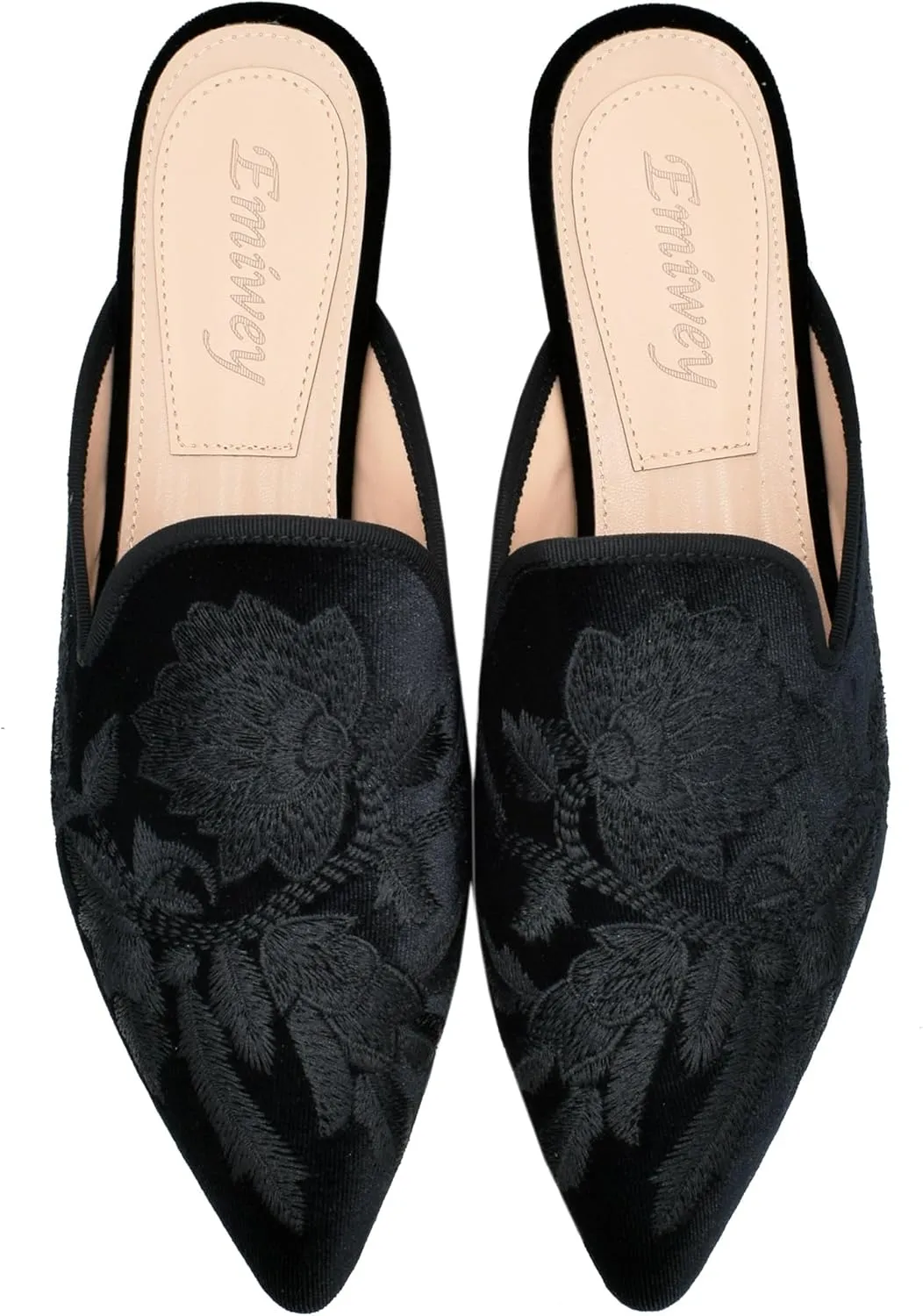 Women's Backless Comfort Slip On Casual Flats Embroidery Mule Slippers Shoes