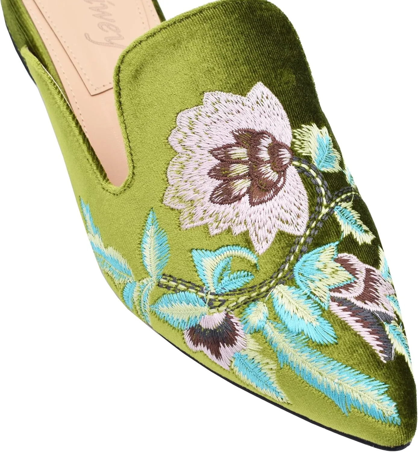 Women's Backless Comfort Slip On Casual Flats Embroidery Mule Slippers Shoes
