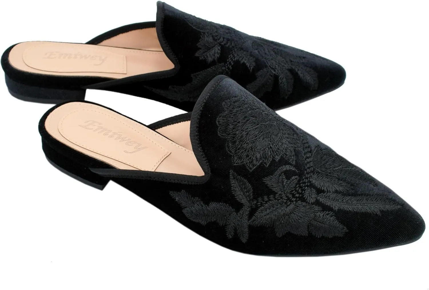 Women's Backless Comfort Slip On Casual Flats Embroidery Mule Slippers Shoes