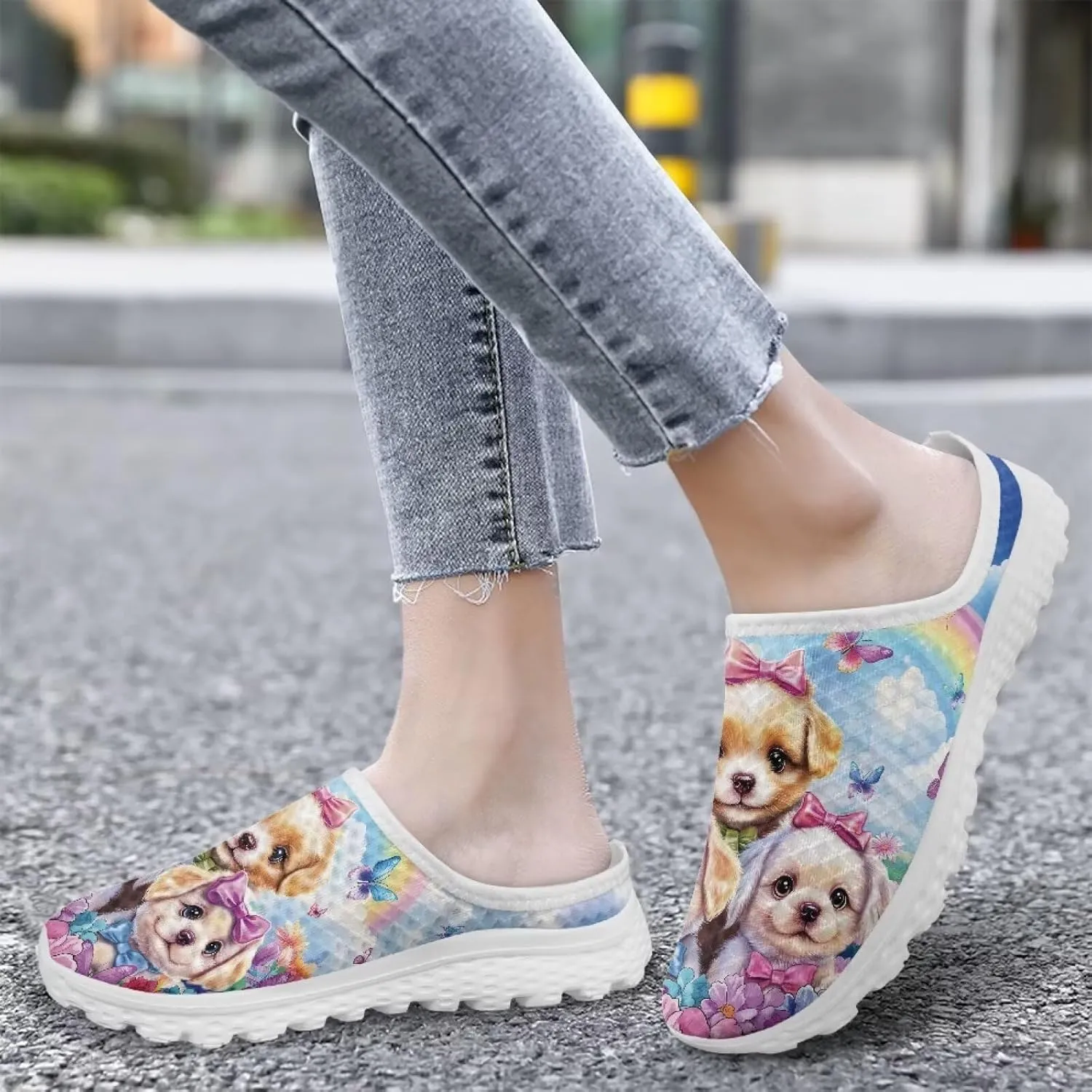 Womens Backless Slip on Shoes Half Sport Mesh Sneakers Lightweight Breathable Casual Walking Shoes