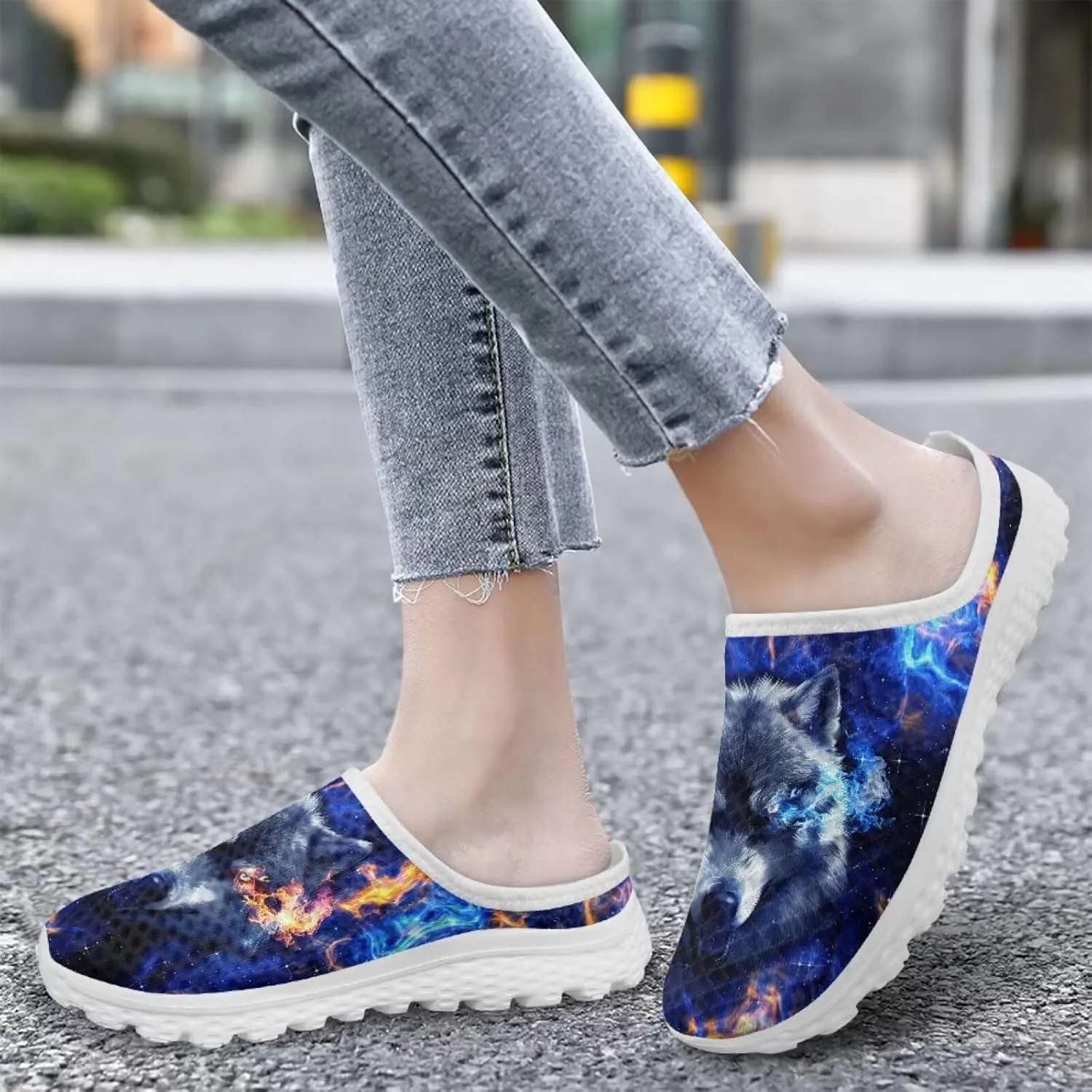 Womens Backless Slip on Shoes Half Sport Mesh Sneakers Lightweight Breathable Casual Walking Shoes