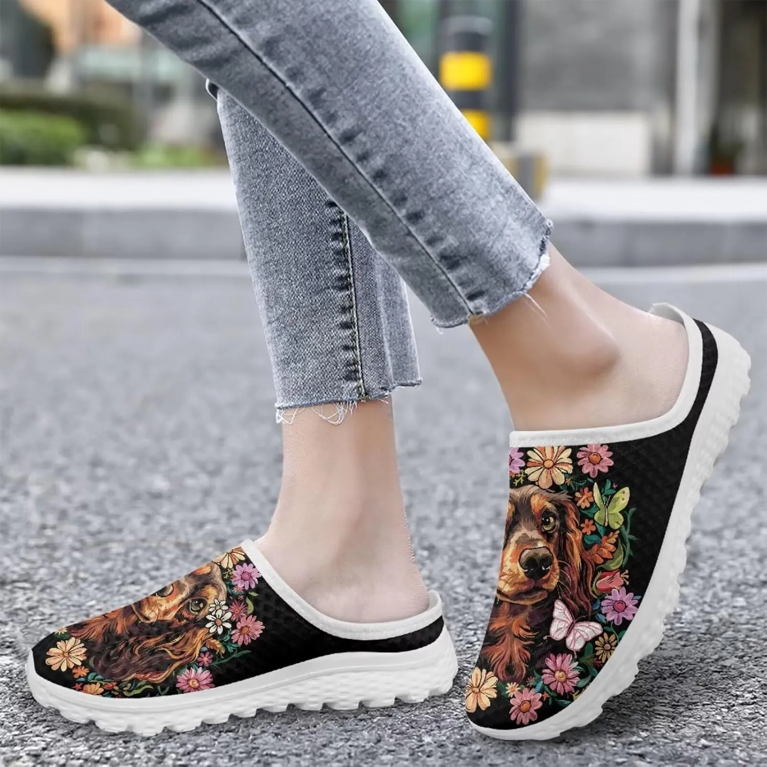Womens Backless Slip on Shoes Half Sport Mesh Sneakers Lightweight Breathable Casual Walking Shoes