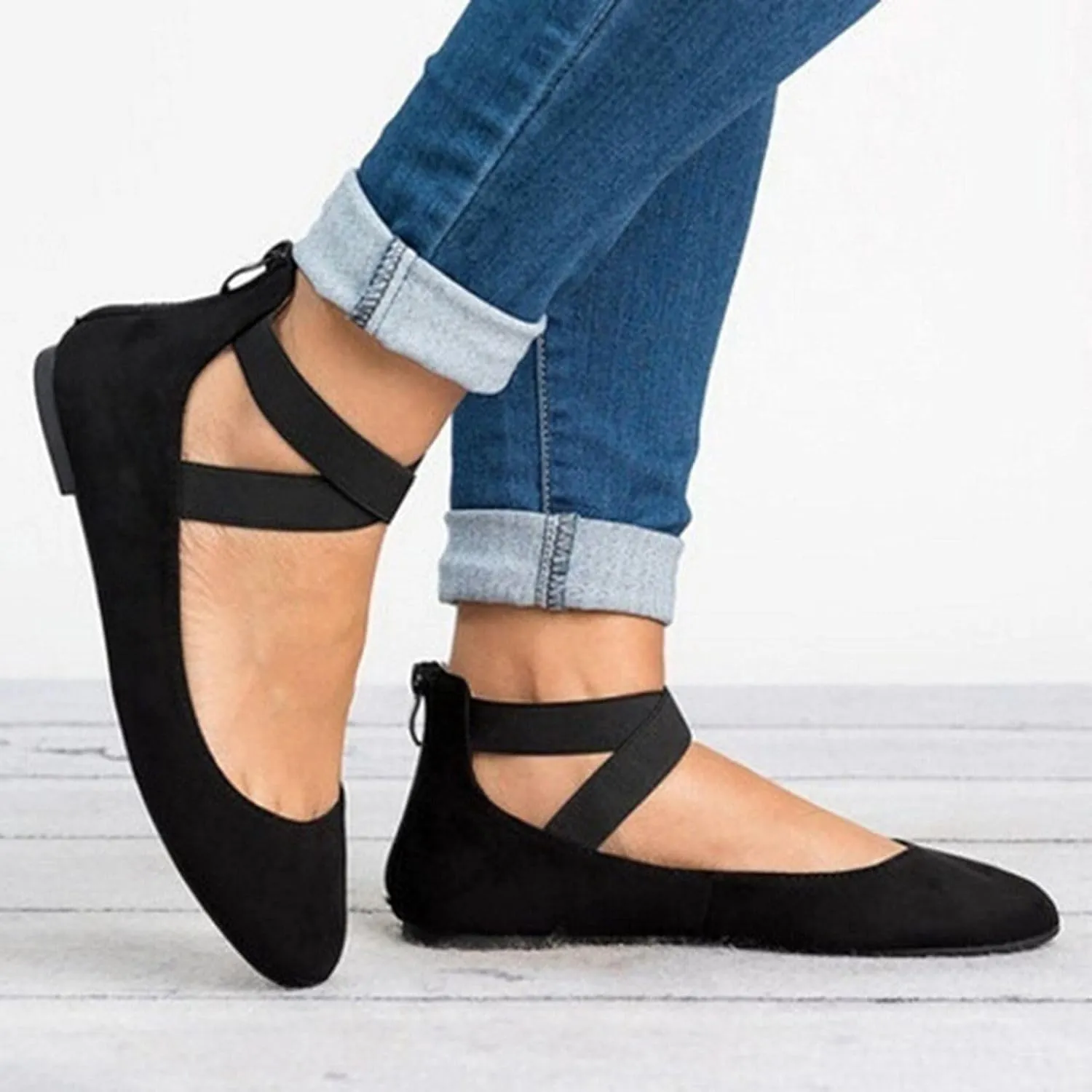 Womens Ballet Flats Shoes Elastic Ankle Strap Shoes Slip On Loafers Closed Toe Slingback Comfortable Fashion Dressy Shoe Dress Comfort Breathable Lightweight Fashion Casual Footwear