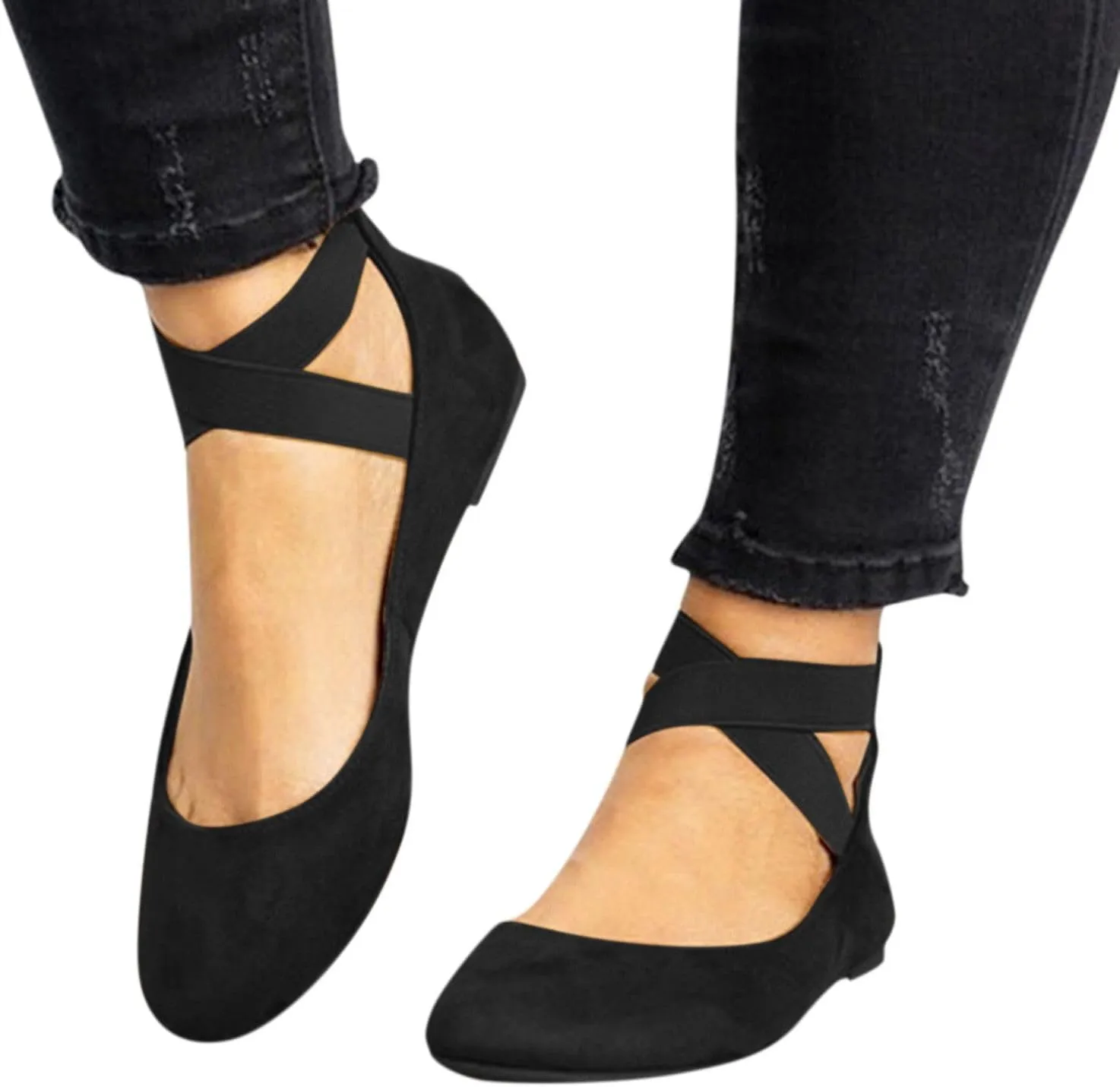Womens Ballet Flats Shoes Elastic Ankle Strap Shoes Slip On Loafers Closed Toe Slingback Comfortable Fashion Dressy Shoe Dress Comfort Breathable Lightweight Fashion Casual Footwear