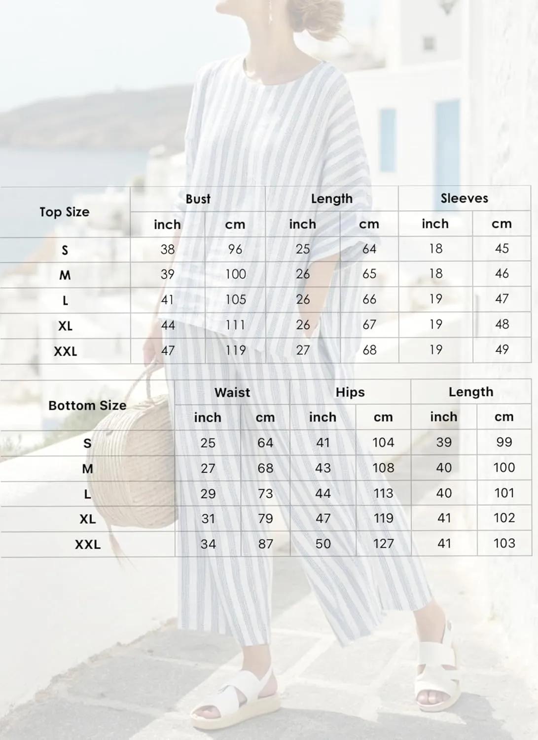 Women's Blue Striped Linen Suit 3/4 Sleeve Round Neck Top With Wide Leg Pants 2025 Summer Casual Walking Two Piece Suit