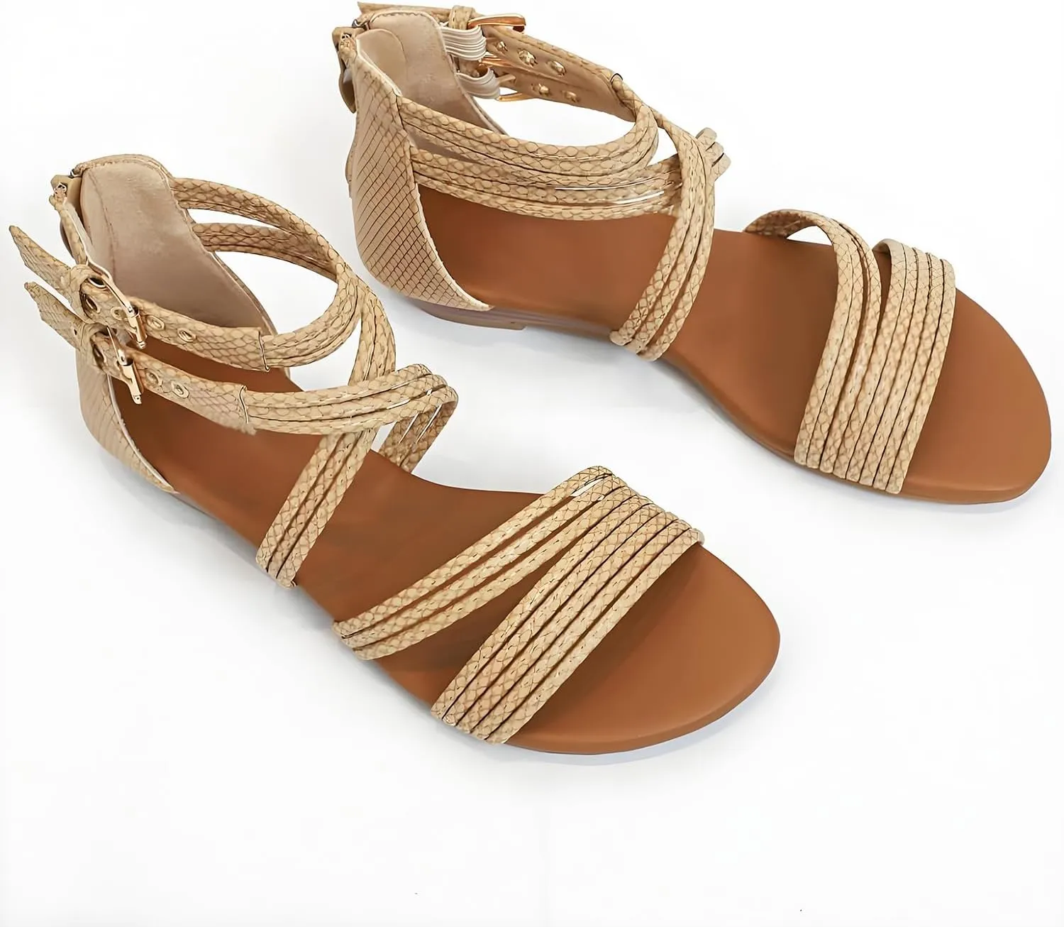 Women's Boho Chic Strappy Sandals - Adjustable Summer Sandals with Flat Sole | Comfortable Casual Beach Sandals for Women, Lightweight Bohemian Walking Shoes
