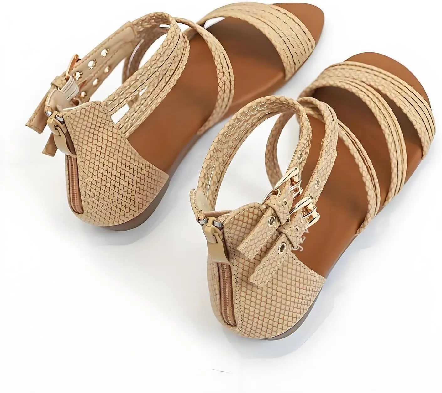 Women's Boho Chic Strappy Sandals - Adjustable Summer Sandals with Flat Sole | Comfortable Casual Beach Sandals for Women, Lightweight Bohemian Walking Shoes