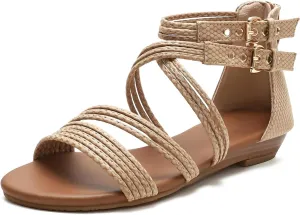 Women's Boho Chic Strappy Sandals - Adjustable Summer Sandals with Flat Sole | Comfortable Casual Beach Sandals for Women, Lightweight Bohemian Walking Shoes