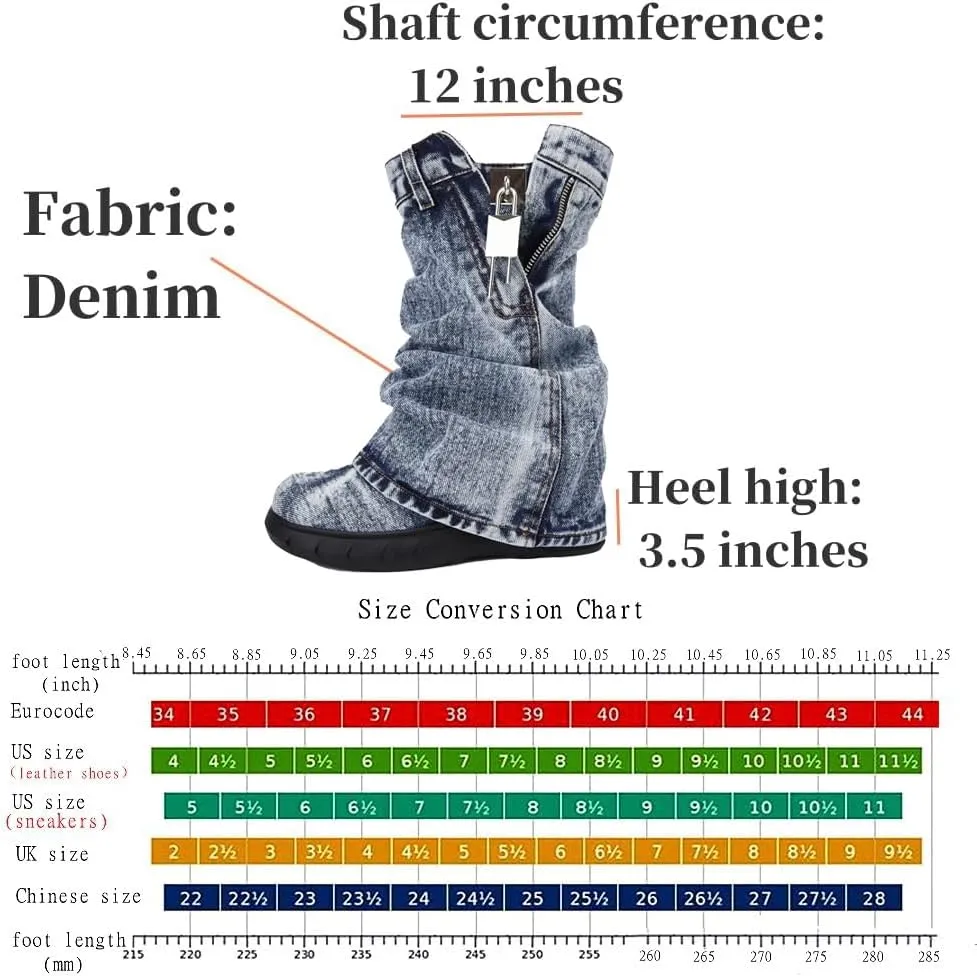 Women's Boots Thick Bottom Western Cowboy Round Toe Padlock Folding Boots for women Vintage Fashion Heightened Platform Mid Calf Booties