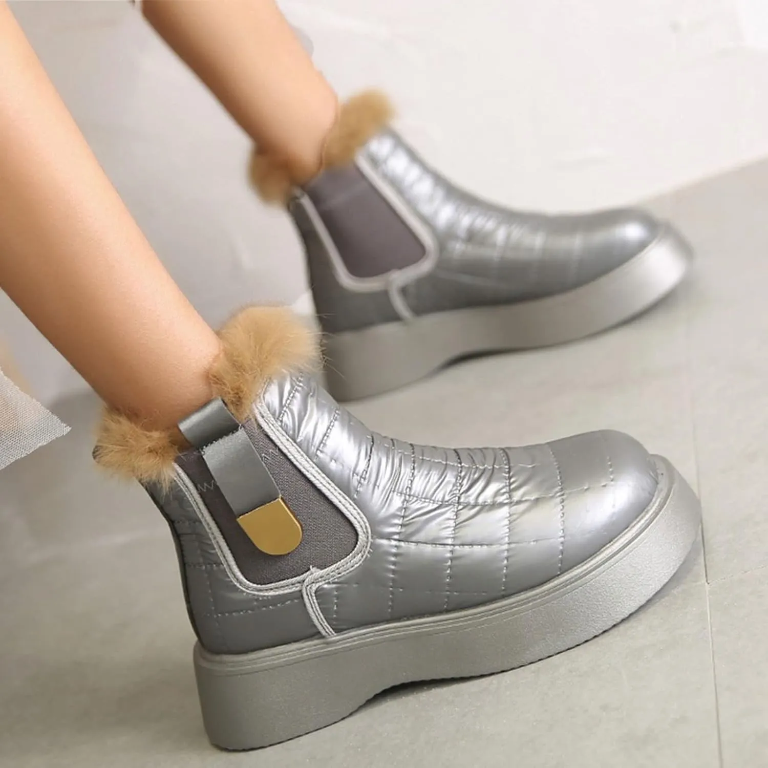 Womens Boots Warm Fur Flats Snow Boots Shoes Winter Platform Plush Fashion Designer Women Thick-soled Ankle Boots Casual Shoes
