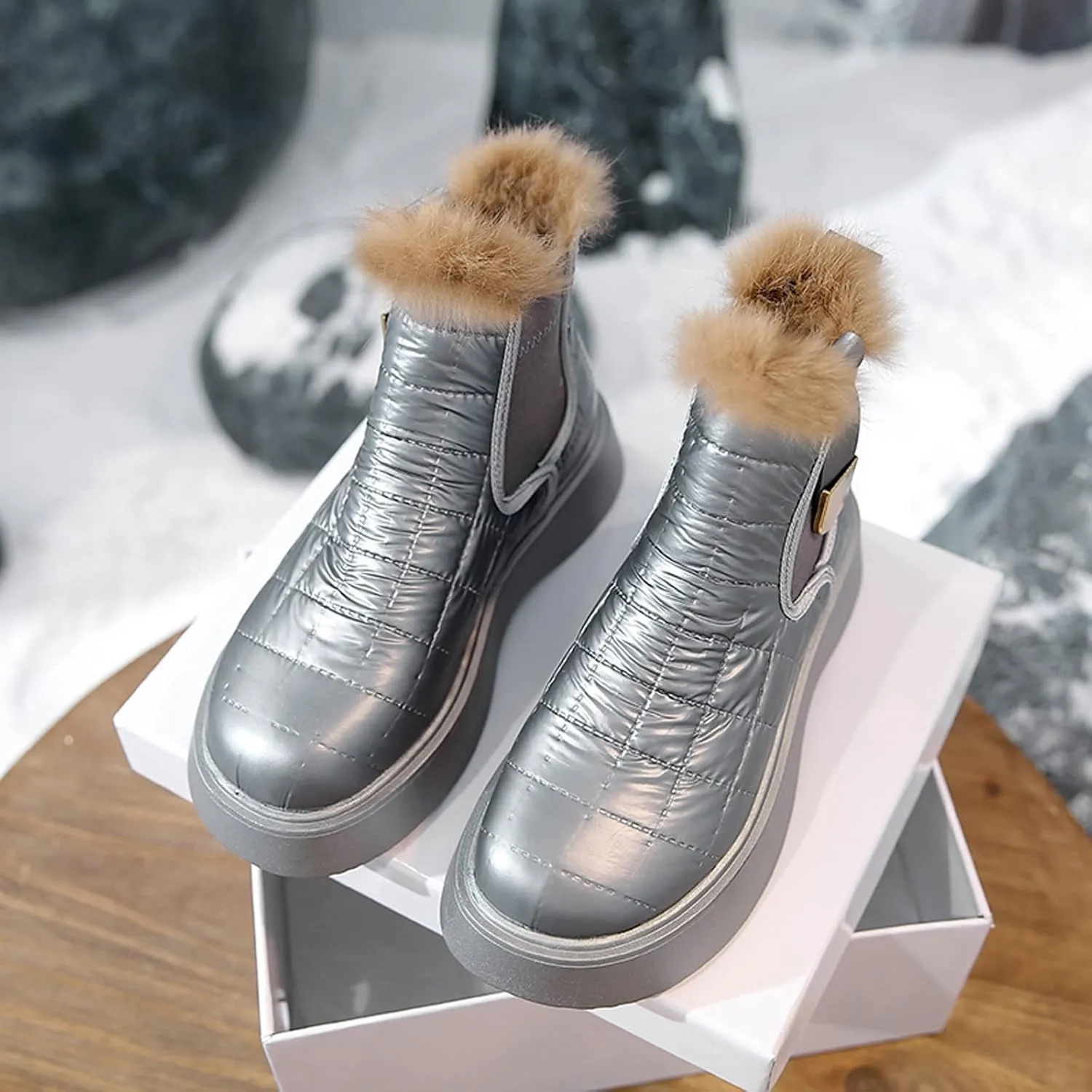Womens Boots Warm Fur Flats Snow Boots Shoes Winter Platform Plush Fashion Designer Women Thick-soled Ankle Boots Casual Shoes
