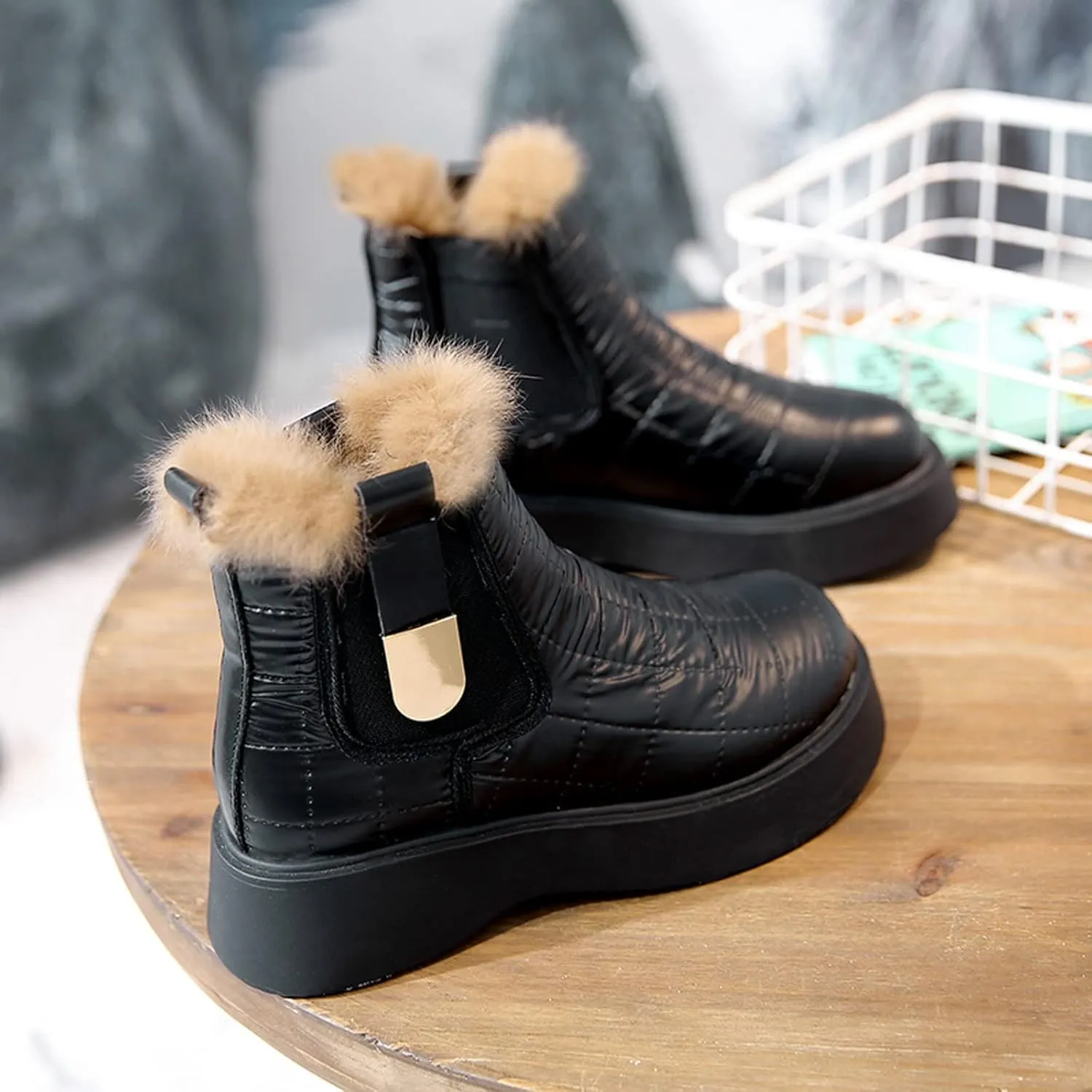 Womens Boots Warm Fur Flats Snow Boots Shoes Winter Platform Plush Fashion Designer Women Thick-soled Ankle Boots Casual Shoes