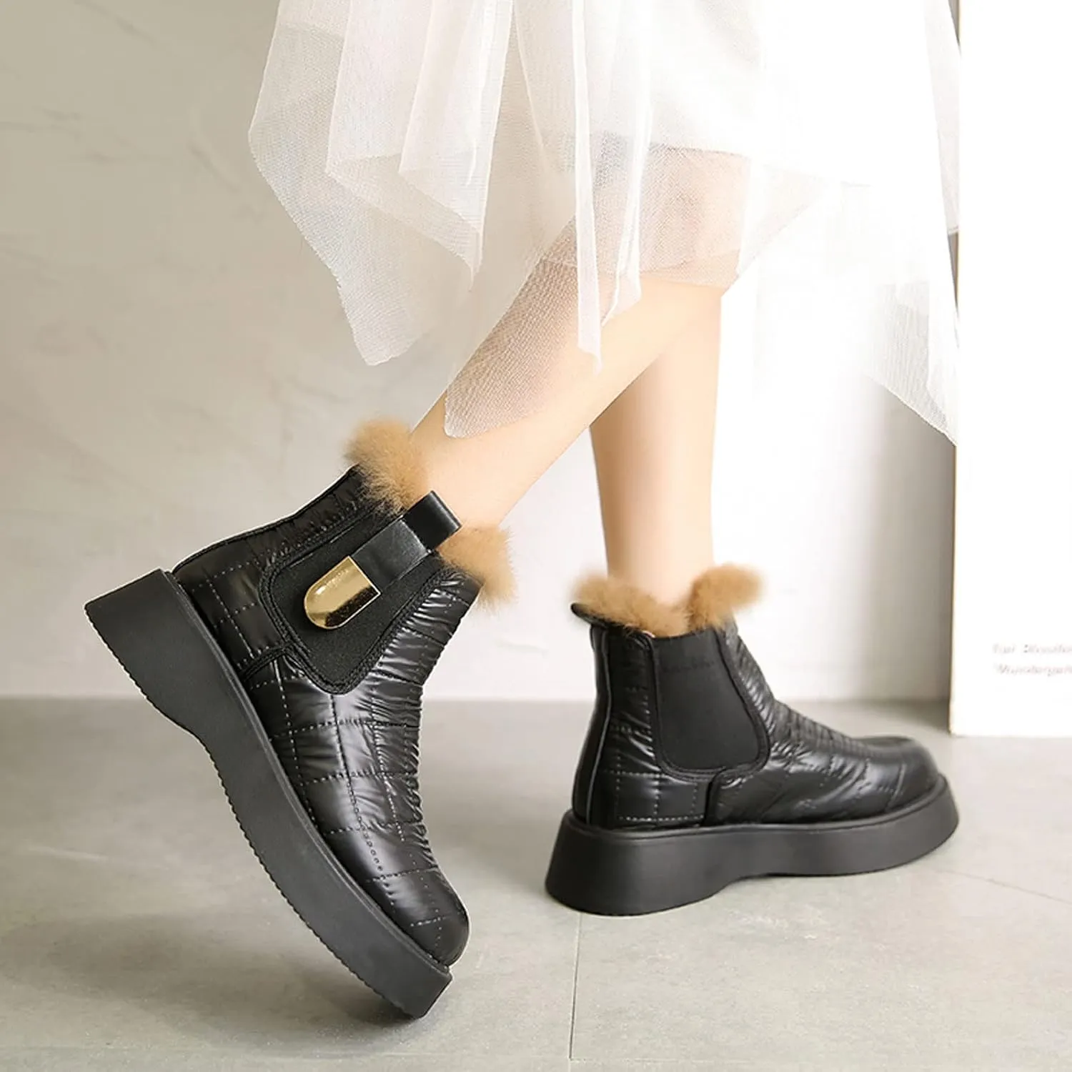 Womens Boots Warm Fur Flats Snow Boots Shoes Winter Platform Plush Fashion Designer Women Thick-soled Ankle Boots Casual Shoes