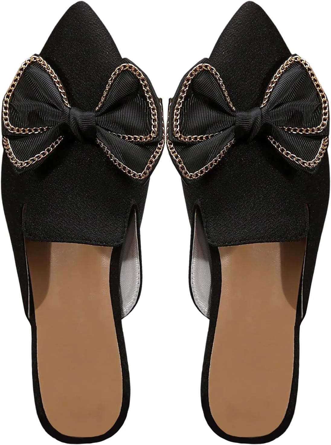Women's Bow Mules Dressy Pointed Toe Flat Shoes Backless Loafers Slide Sandals Casual Slides Work Shoes