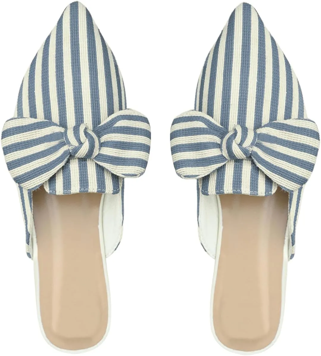 Women's Bow Mules Dressy Pointed Toe Flat Shoes Backless Loafers Slide Sandals Casual Slides Work Shoes