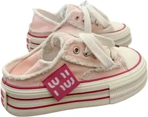 Womens Canvas Mules Sneakers Platform Slip on and Pull on Two-wear Shoes Y2K
