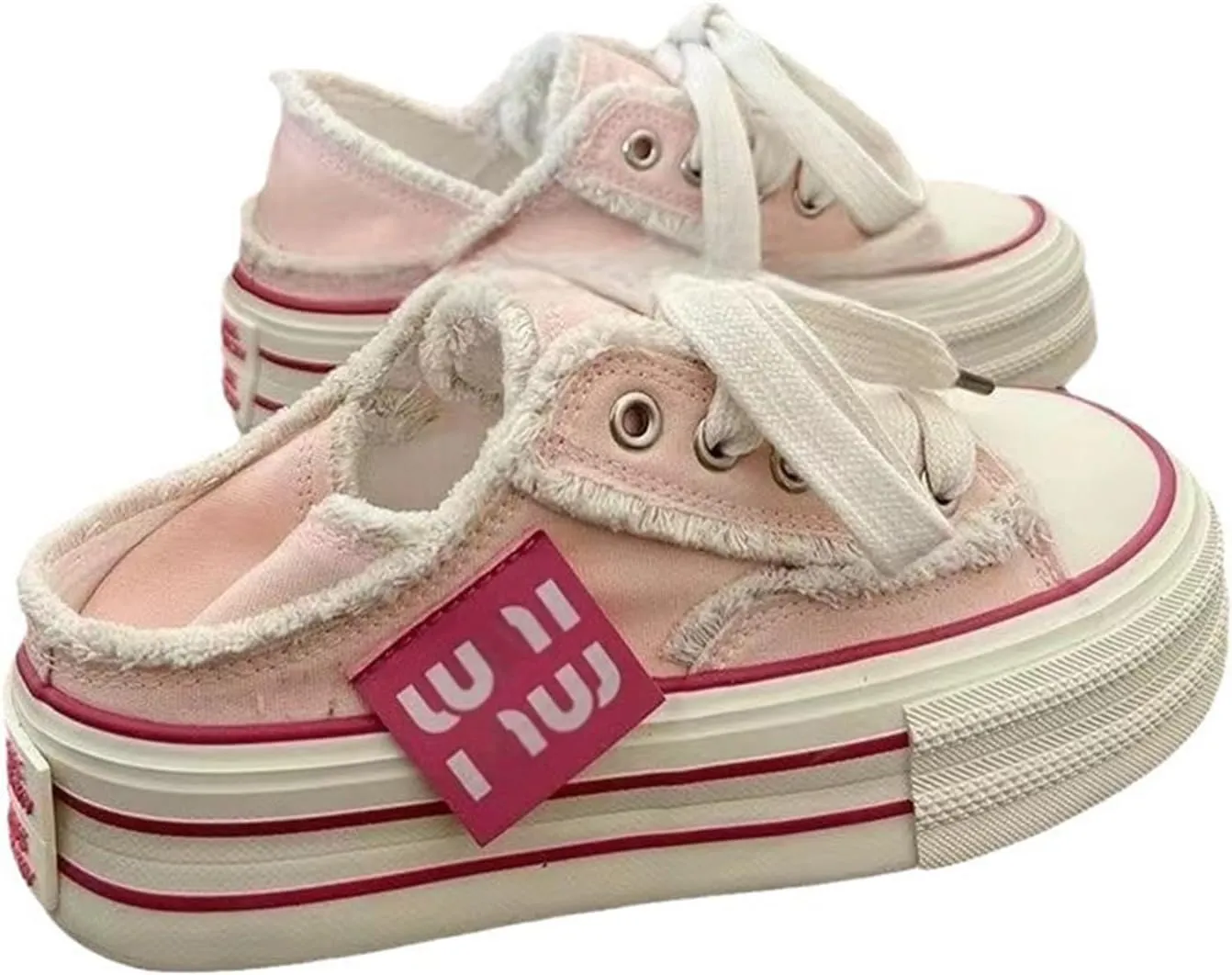 Womens Canvas Mules Sneakers Platform Slip on and Pull on Two-wear Shoes Y2K