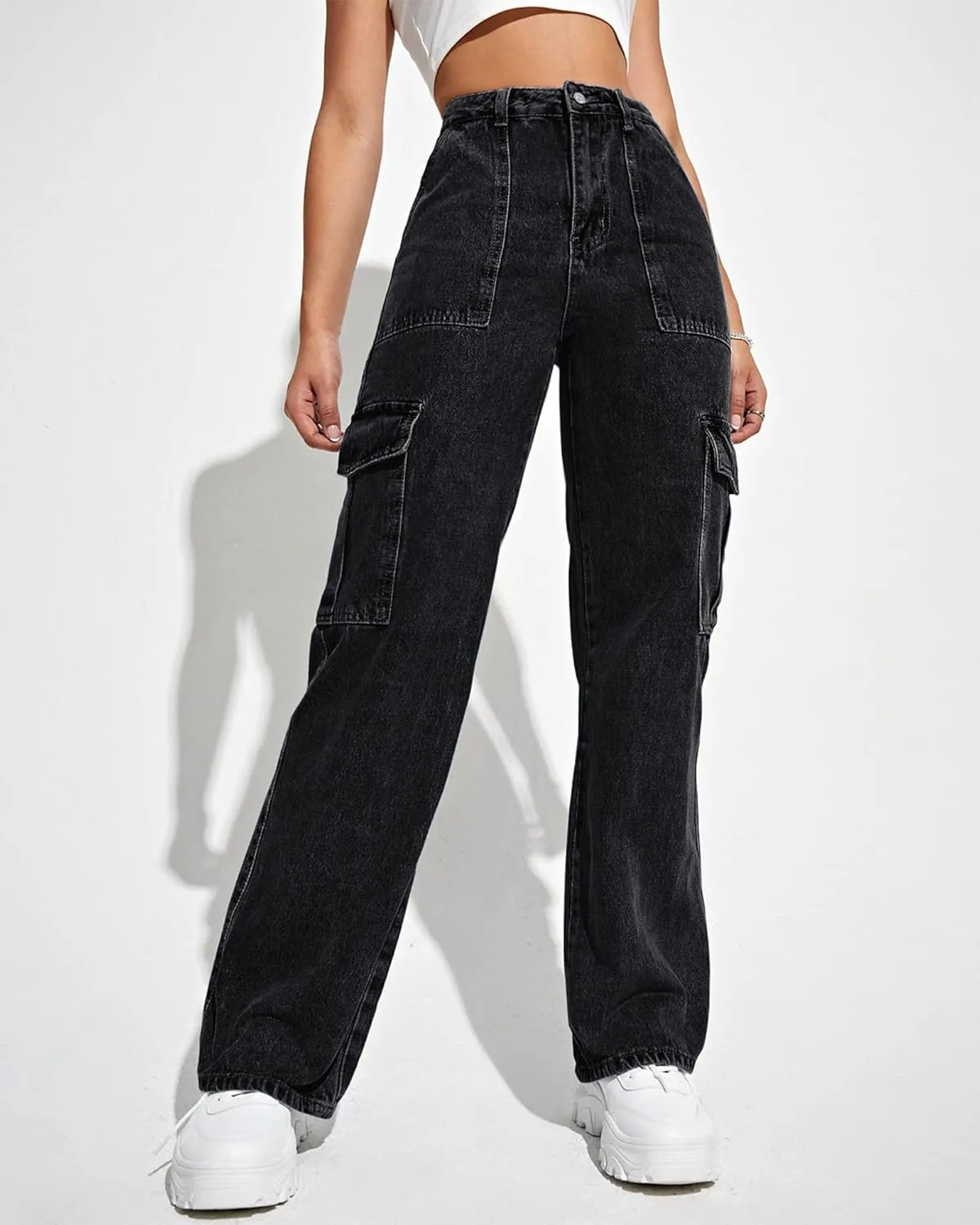 Women's Cargo Pants High Waisted Baggy Cargo Jeans Straight Leg Y2K Streetwear Trousers 6 Pockets for Women Teen Girl.