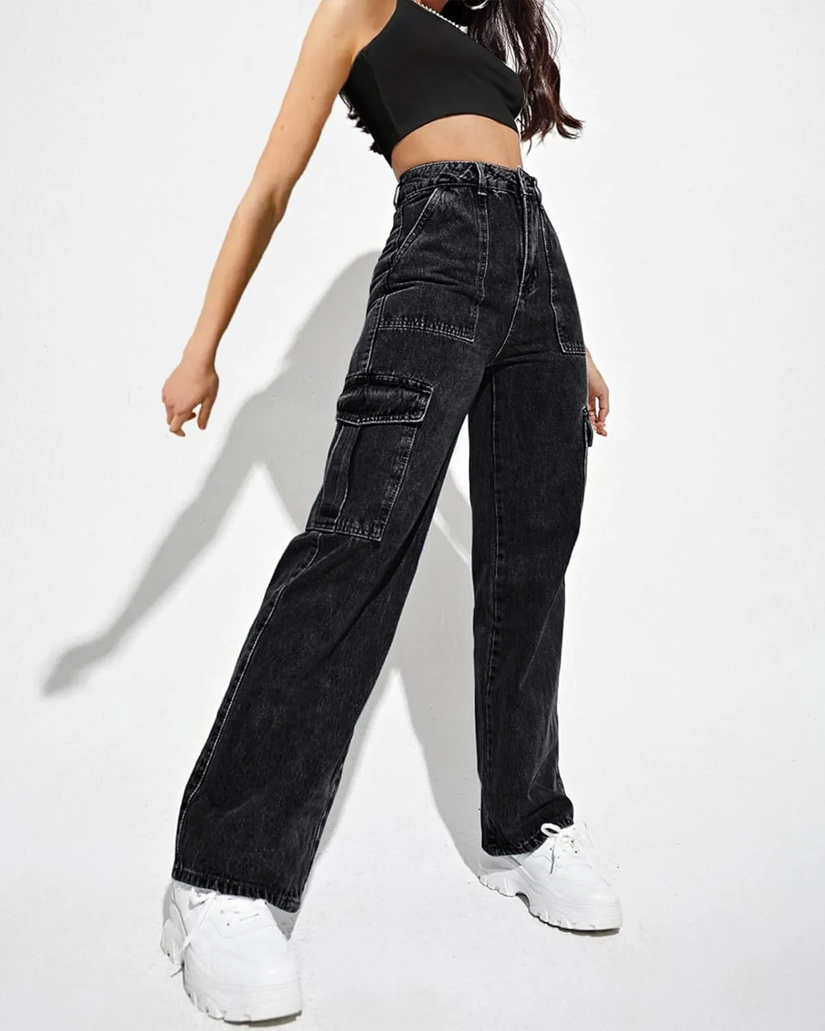 Women's Cargo Pants High Waisted Baggy Cargo Jeans Straight Leg Y2K Streetwear Trousers 6 Pockets for Women Teen Girl.