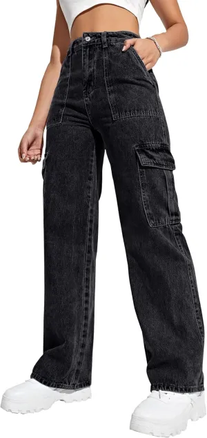 Women's Cargo Pants High Waisted Baggy Cargo Jeans Straight Leg Y2K Streetwear Trousers 6 Pockets for Women Teen Girl.