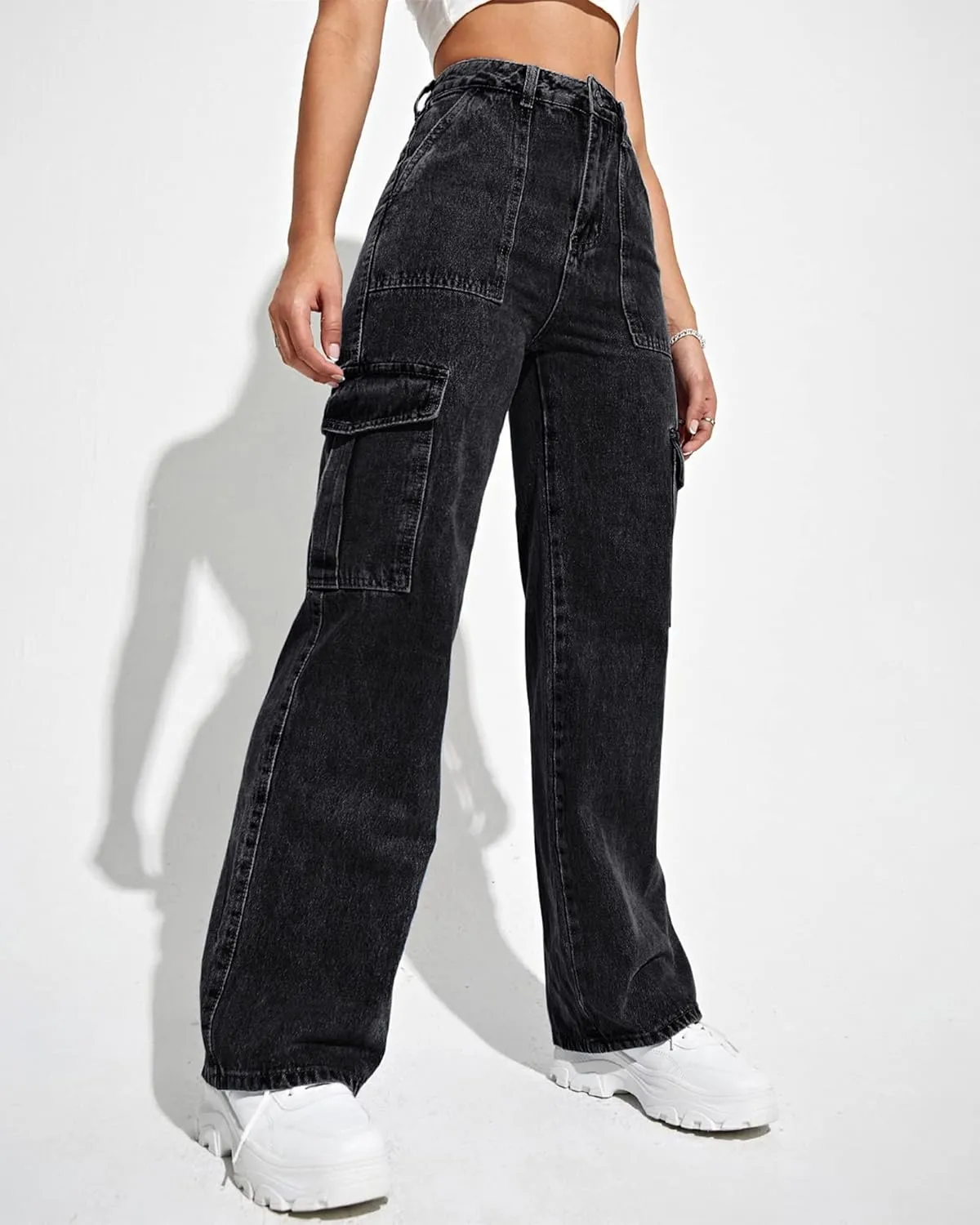 Women's Cargo Pants High Waisted Baggy Cargo Jeans Straight Leg Y2K Streetwear Trousers 6 Pockets for Women Teen Girl.
