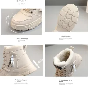 Women's Casual High Top Shoes, Winter Plush Lined Warm Shoes, Thick Soled Lace-up Sports Shoes