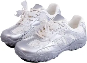 Women's Casual Sneakers - Breathable Mesh & Synthetic Cover Lace-Up Walking Shoes, Round Toe Design for All-Season Outdoor Travel & Daily Wear