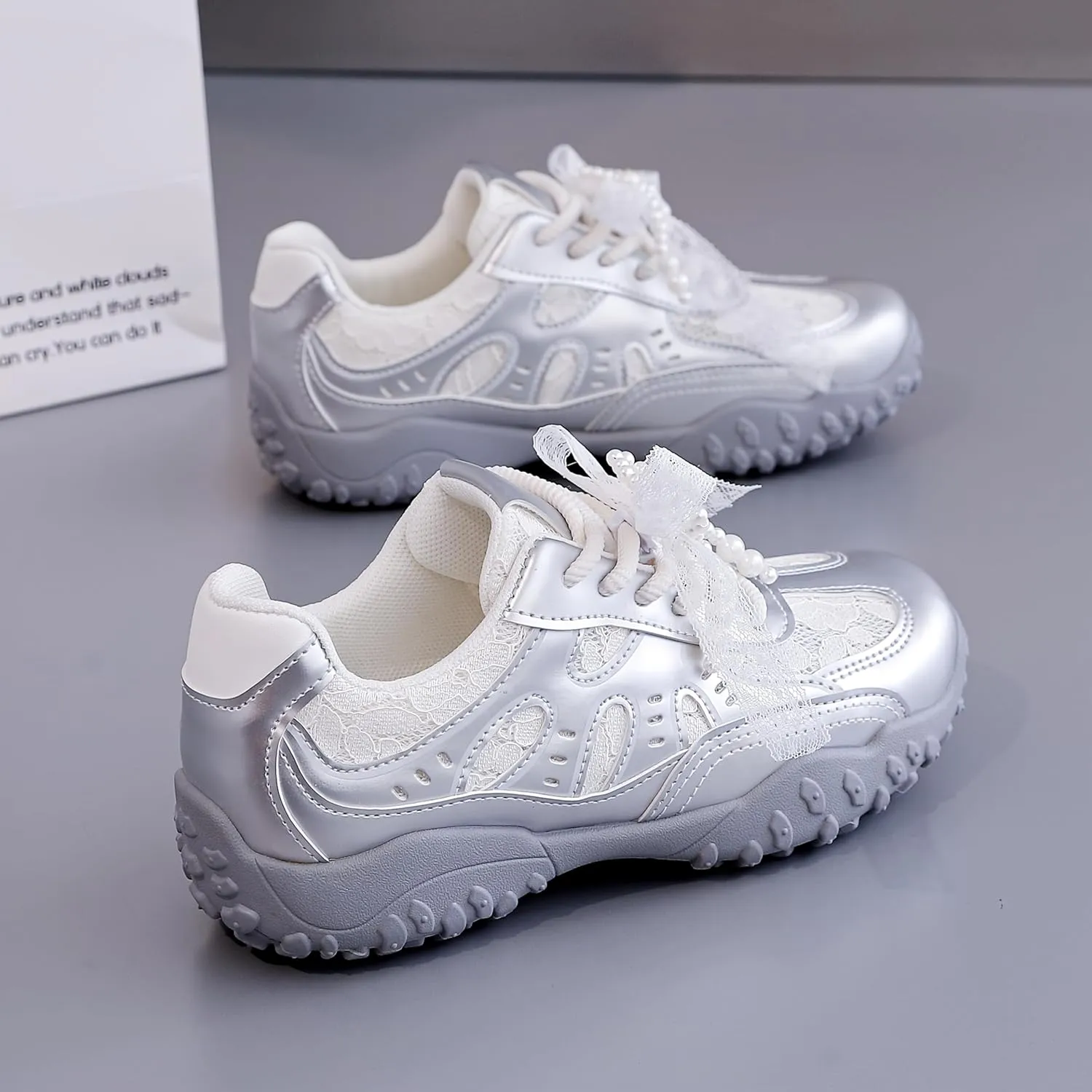 Women's Casual Sneakers - Breathable Mesh & Synthetic Cover Lace-Up Walking Shoes, Round Toe Design for All-Season Outdoor Travel & Daily Wear
