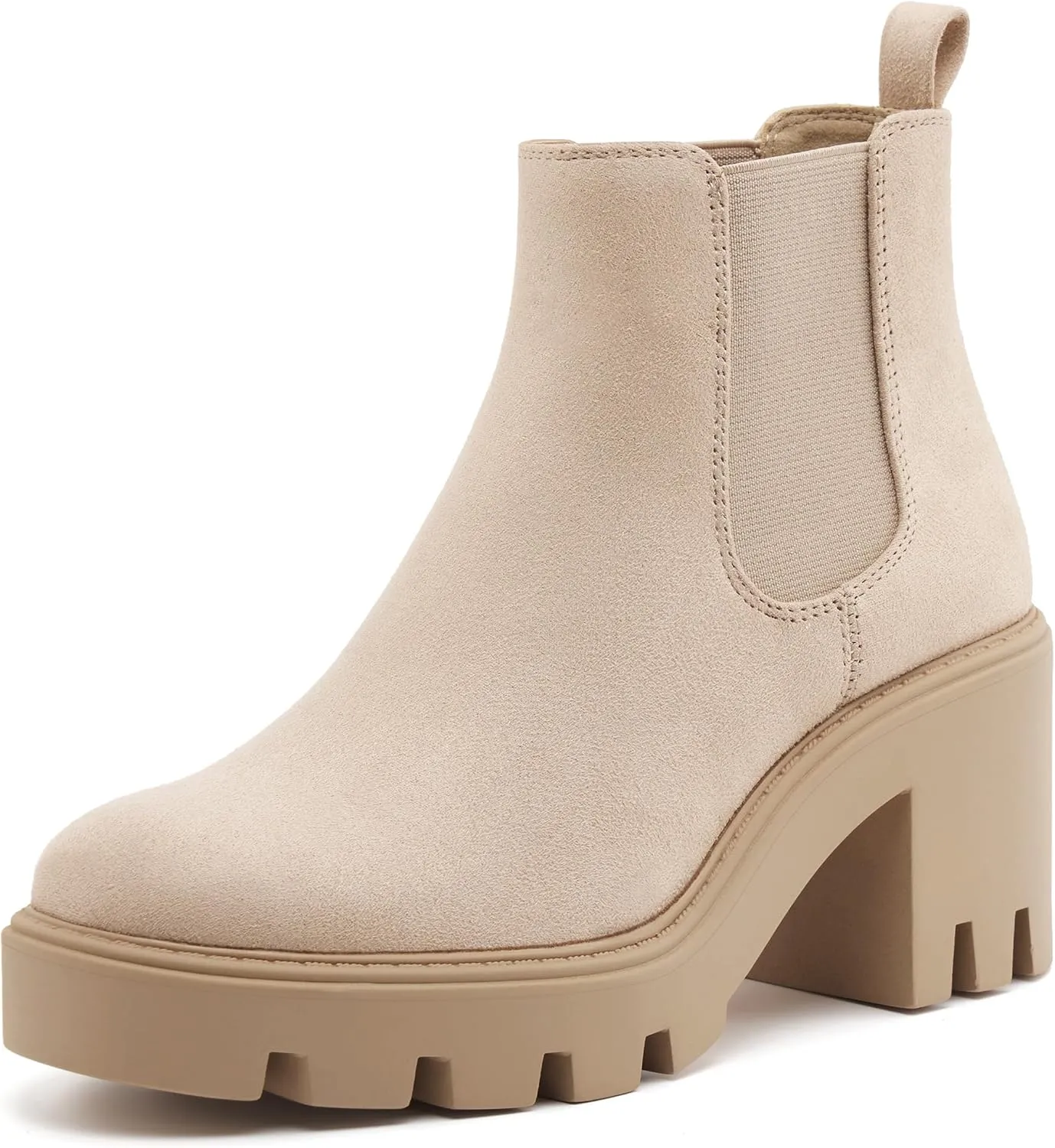 Women's Chelsea Boots Fashion Platform High Heel Ankle Booties Round Toe Casual Elastic Chunky Block Heel Boots