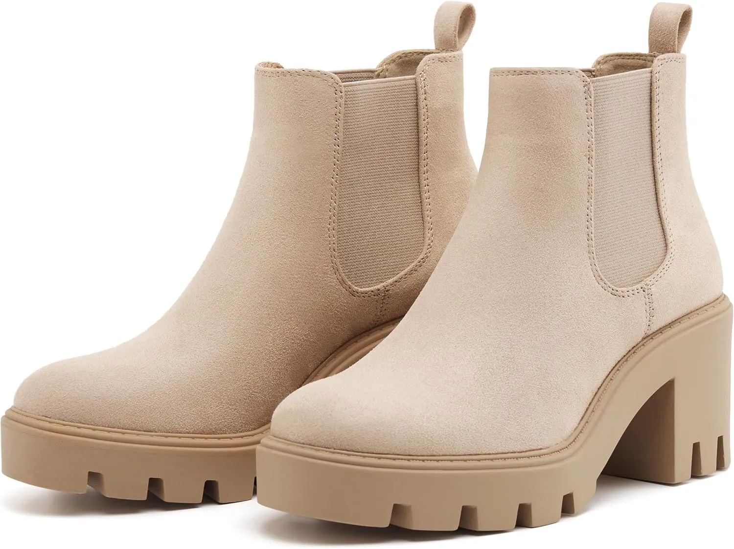 Women's Chelsea Boots Fashion Platform High Heel Ankle Booties Round Toe Casual Elastic Chunky Block Heel Boots